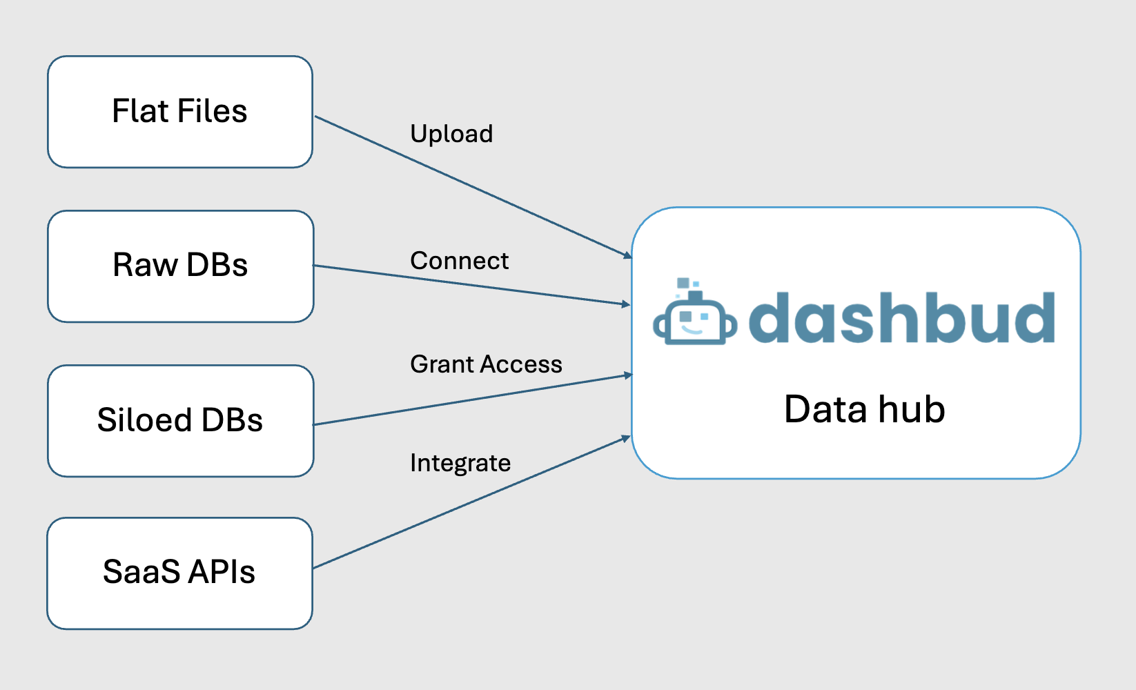 Four connection paths flowing into Dashbud hub